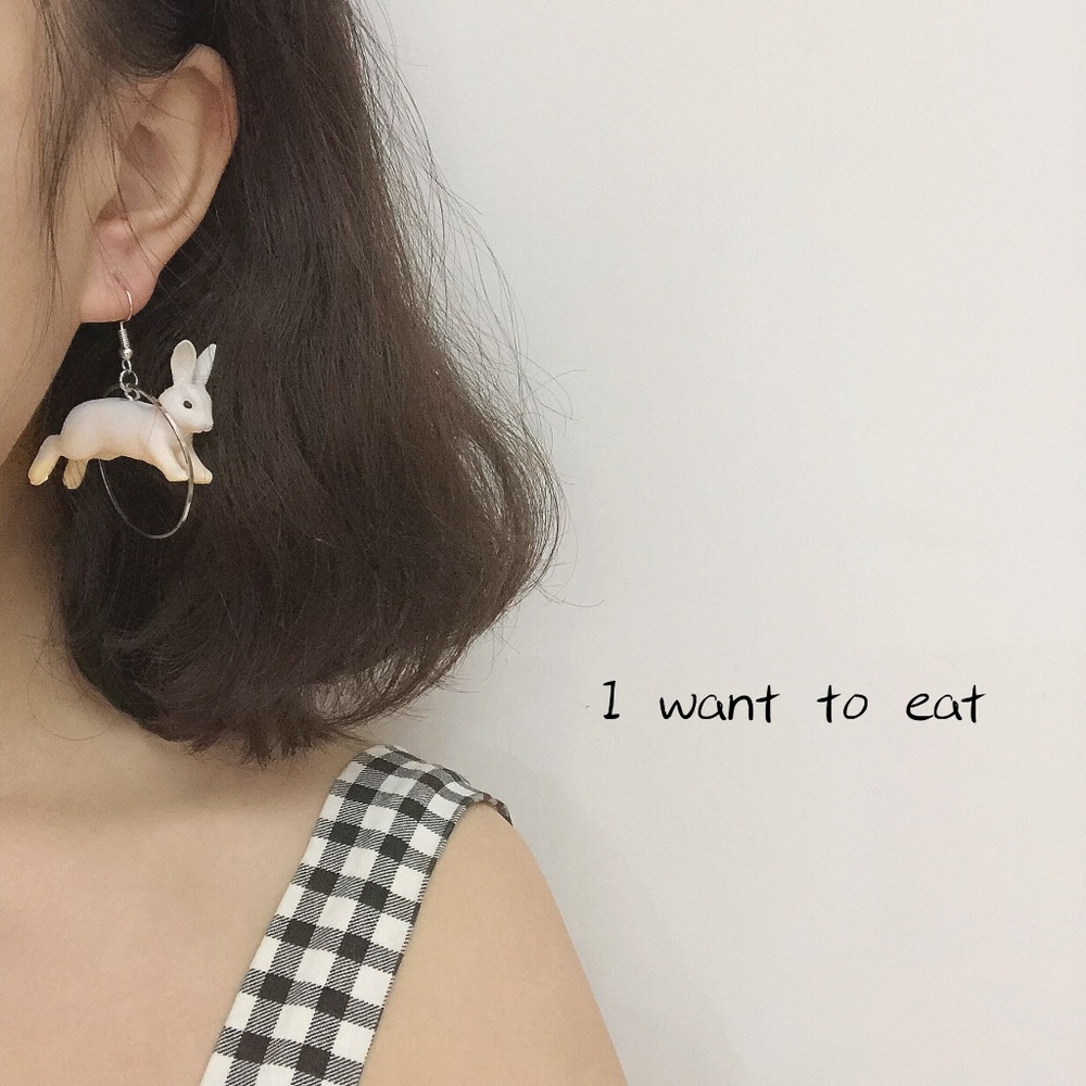 LAST ONE Cute Bunny Rabbits Drop Earrings - Picture 2 of 2